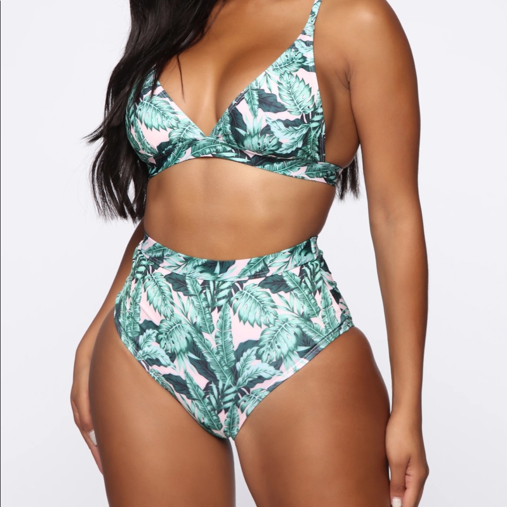Fashion Nova pink/green Triangle bikini